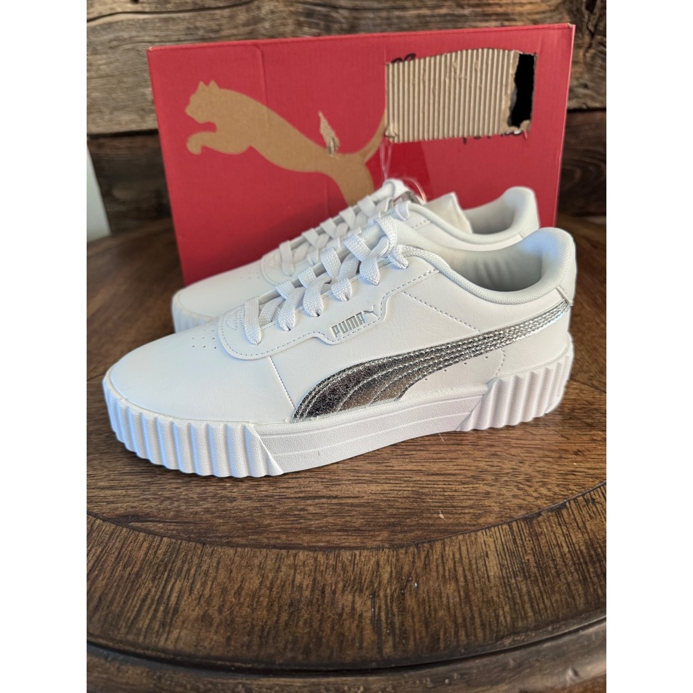 Puma Carina 3.0 Metallic Whisper White Silver Sneakers 404511 01 Womens 8